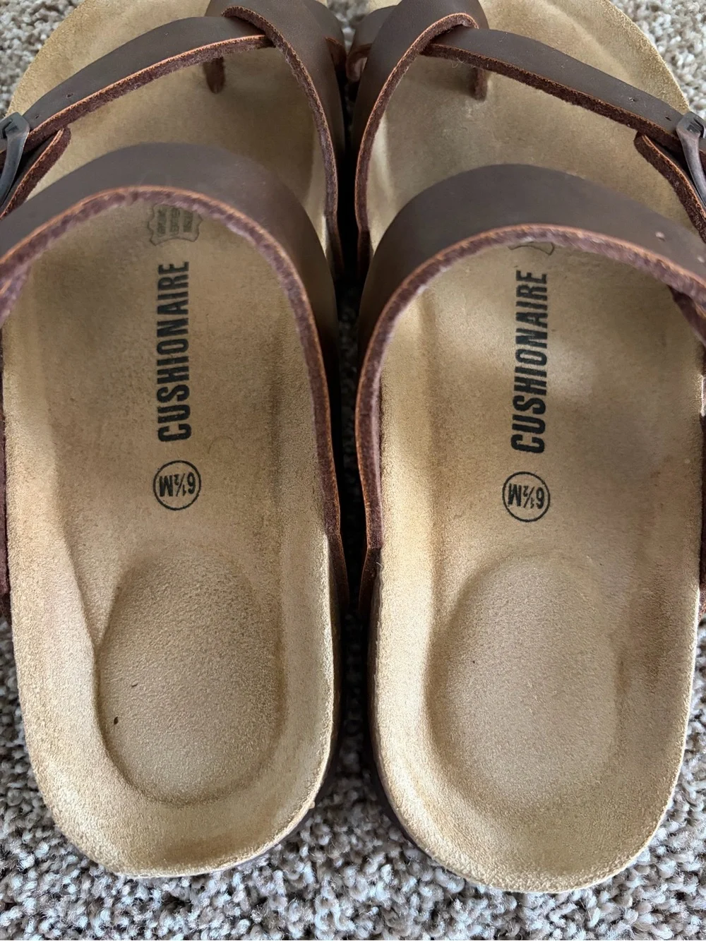 Women’s Brown Double-Buckle Toe-Loop Sandals